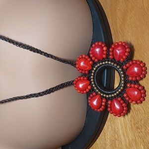 Artisan Boho Western Necklace Red Dyed Howlite & Macramé Pendant